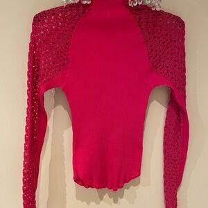 Free People Pink Crochet Long Sleeve Top